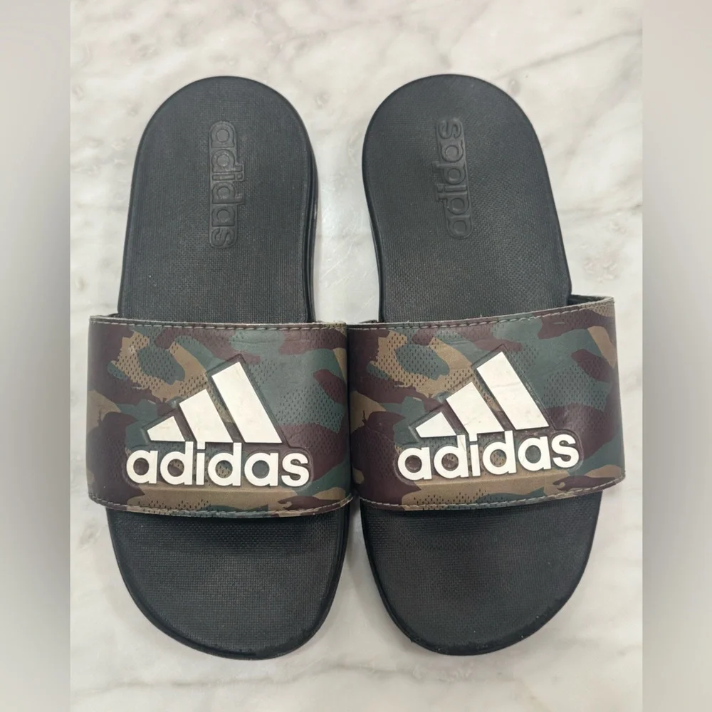 Adidas Camouflage 13K Black Slides Sandals boys kids size 13 camo slip on shoes